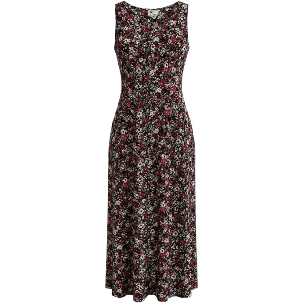 Ease Sport Womens Ditsy Floral Maxi Dress Black Red Sleeveless Rayon Size 10 - Picture 1 of 7
